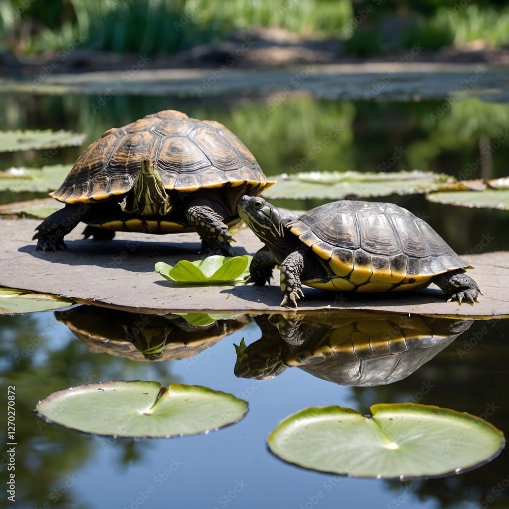 Underwater Harmony: A Musk Turtle and Frog in Serene Waters Underwater Harmony: A Musk Turtle and Frog in Serene Waters