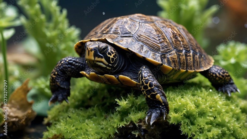 Fototapeta premium Textures of Nature: The Musk Turtle's Shell and Its Surroundings