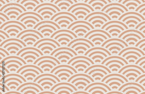 Seamless Vector Pattern Swatch Light Orange Circles Fan Wave Design Beige Background