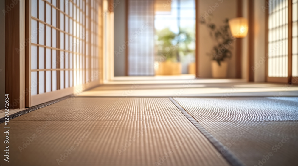 Obraz premium A minimalist Japanese-inspired condo with tatami flooring
