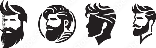 Men's hairstyles and beards, black silhouettes.