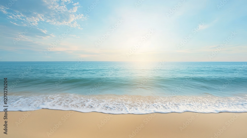 Serene Beach Sunset: Tranquil Ocean Waves and Golden Sands
