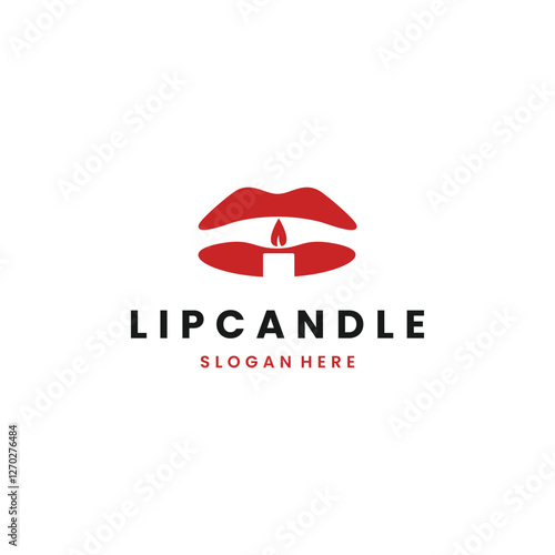 girl lip with candle logo design. lip candle logo Icon. lipstick logo vector illustration design.