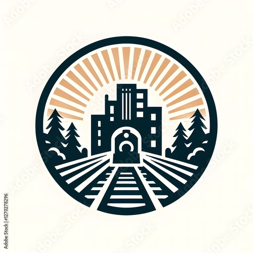 Wallpaper Mural AI Generate of logo, icon, stylized, minimalistof train locomotive. Circular design, abstract, clouds, vintage and adventurous feel. Isolated in white. Torontodigital.ca