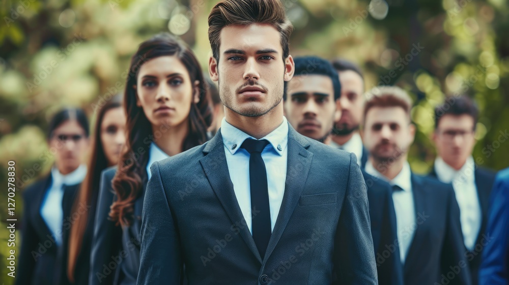 A confident group of business professionals stands together outdoors, showcasing unity and leadership. The setting emphasizes collaboration and determination. A confident group of business professionals stands together outdoors, showcasing unity and leadership. The setting emphasizes collaboration and determination.