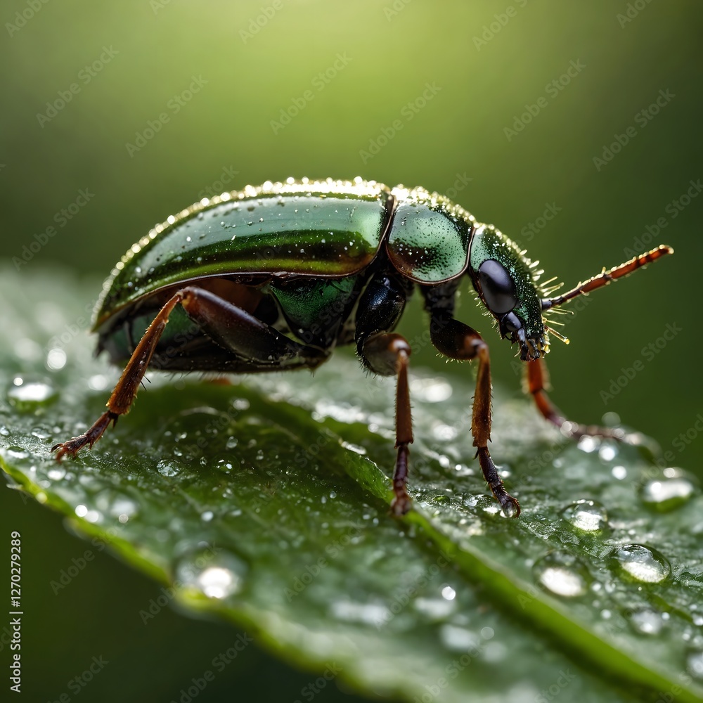 Radiant Dawn: The Elaphrus viridis Beetle Glinting on a Leaf Radiant Dawn: The Elaphrus viridis Beetle Glinting on a Leaf