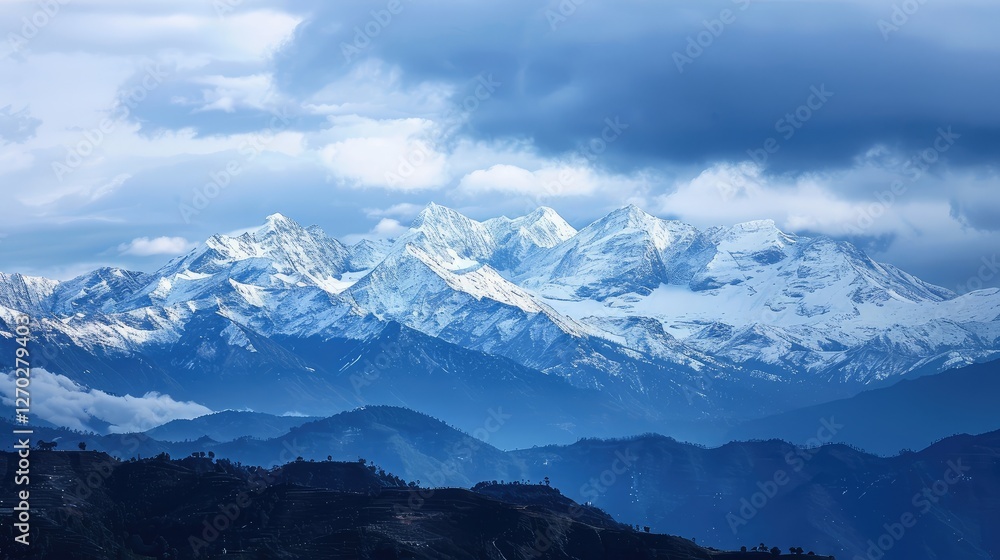Majestic Snow-Capped Mountain Peaks at Sunrise Majestic Snow-Capped Mountain Peaks at Sunrise