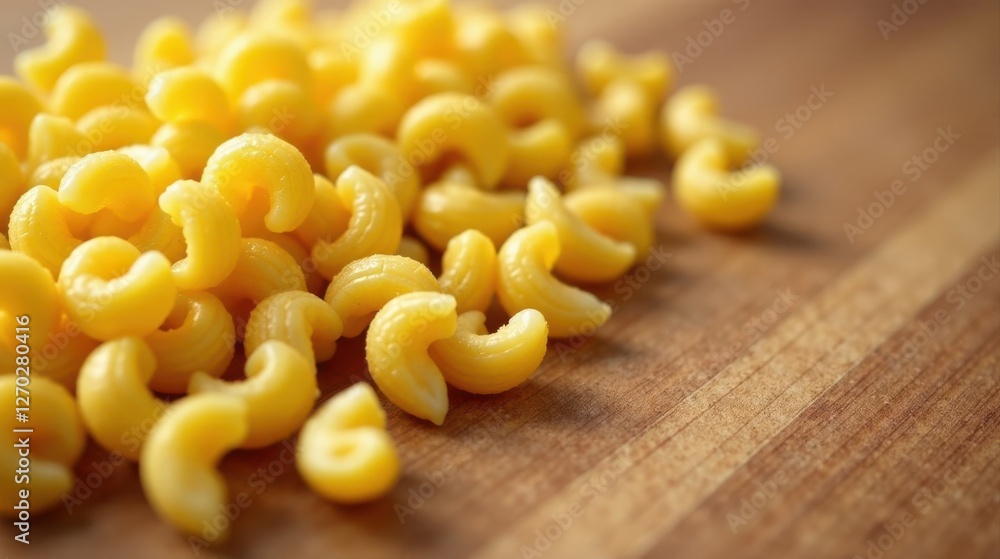 A Close-Up View of a Pile of Cooked Elbow Macaroni Pasta on a Wooden Surface A Close-Up View of a Pile of Cooked Elbow Macaroni Pasta on a Wooden Surface