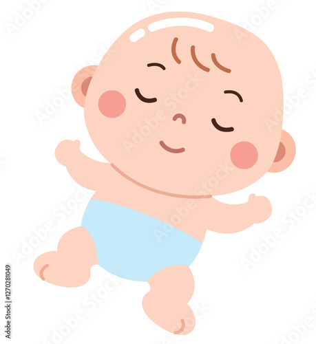 A peaceful and adorable cartoon illustration of a baby sleeping soundly, dressed in a light blue diaper.