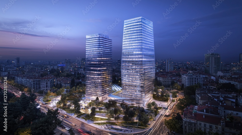 Obraz premium Twin Towers Belgrade Cityscape at Dusk