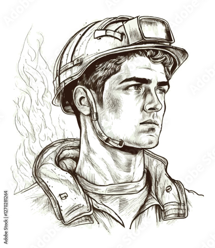 Brave Firefighter in Action Vector