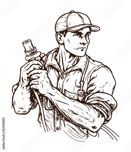 Strong Construction Worker with Wrench
