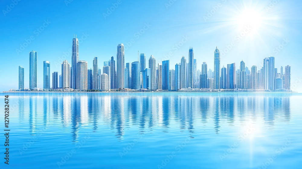 Stunning Cityscape Reflection: Dubai's Skyline at Dawn Stunning Cityscape Reflection: Dubai's Skyline at Dawn