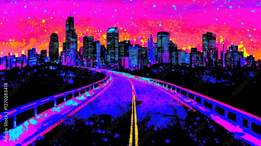 Fototapeta premium Neon Cityscape: A Vibrant Night Drive