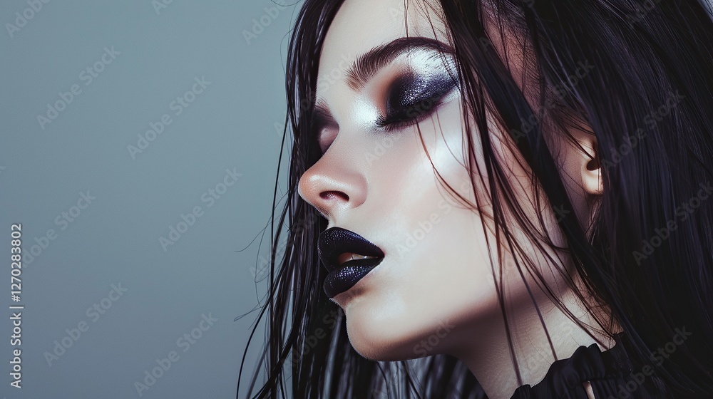 Fototapeta premium Close-up Portrait of a Woman with Dramatic Makeup