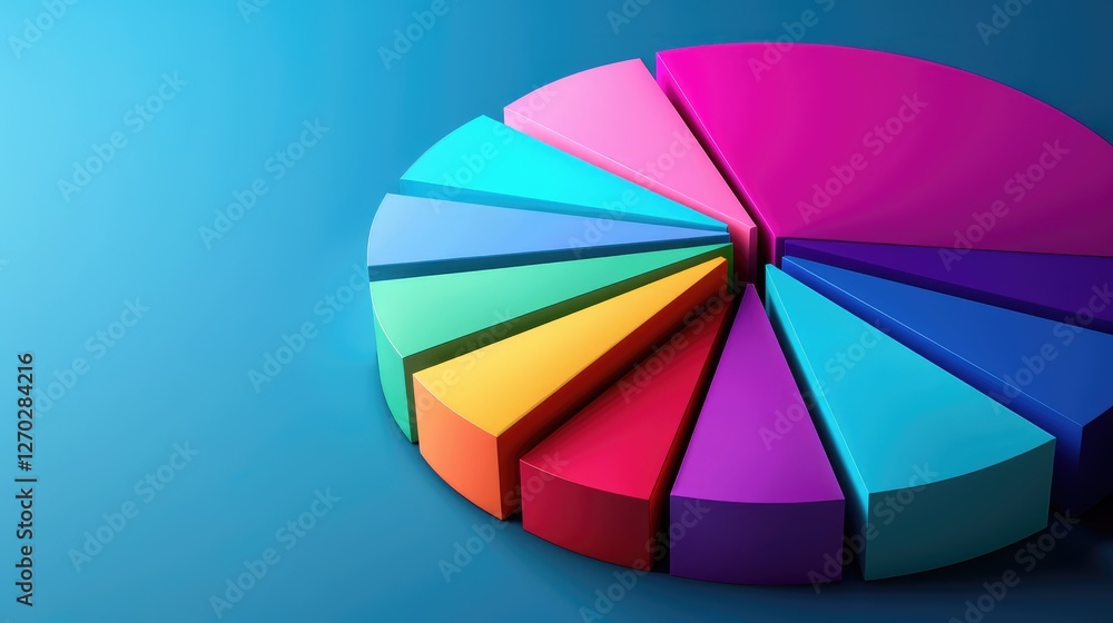 Fototapeta premium Vibrant 3D Colorful Pie Chart on Blue Background