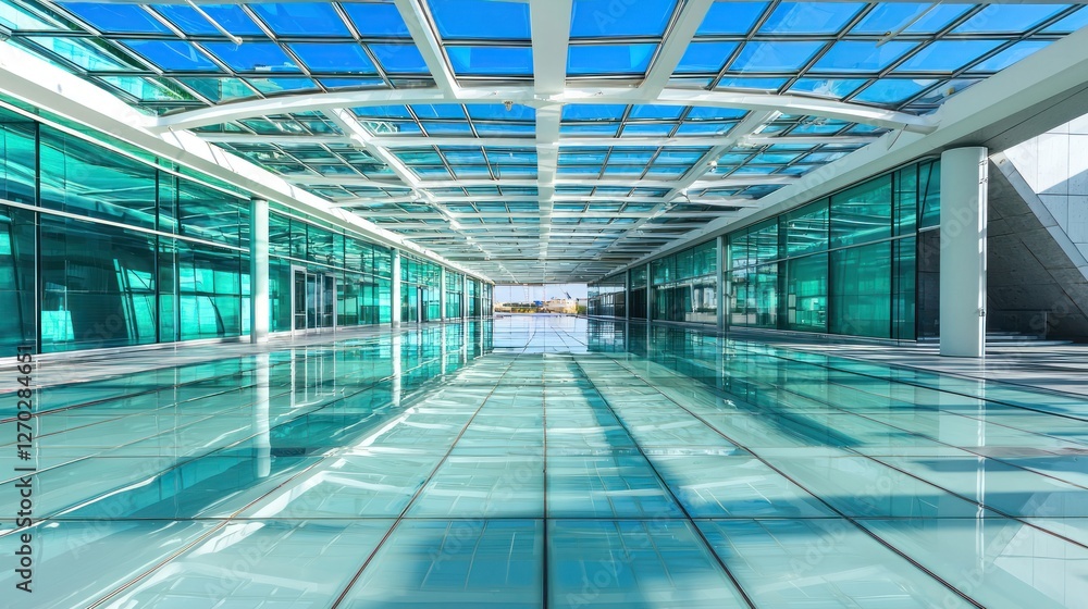 Modern Glass Corridor Architecture: A Stunning Reflection of Blue Skies Modern Glass Corridor Architecture: A Stunning Reflection of Blue Skies