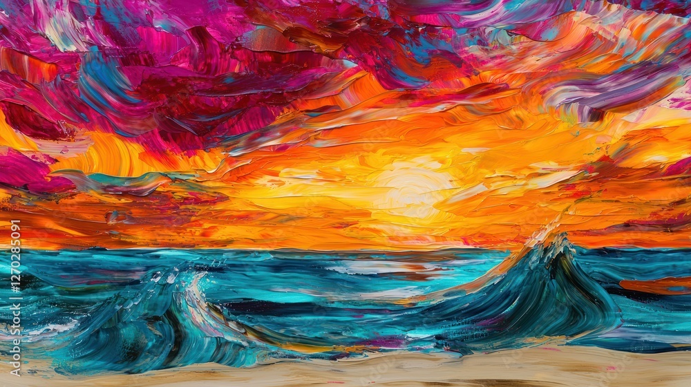 Obraz premium Vibrant Sunset Seascape: An Impasto Masterpiece