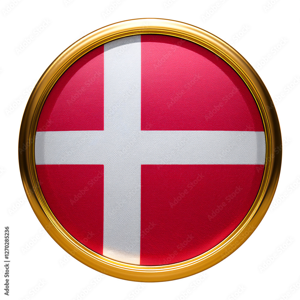 Obraz premium デンマークの国旗のブローチ。白背景。(Denmark flag brooch on white background.) 