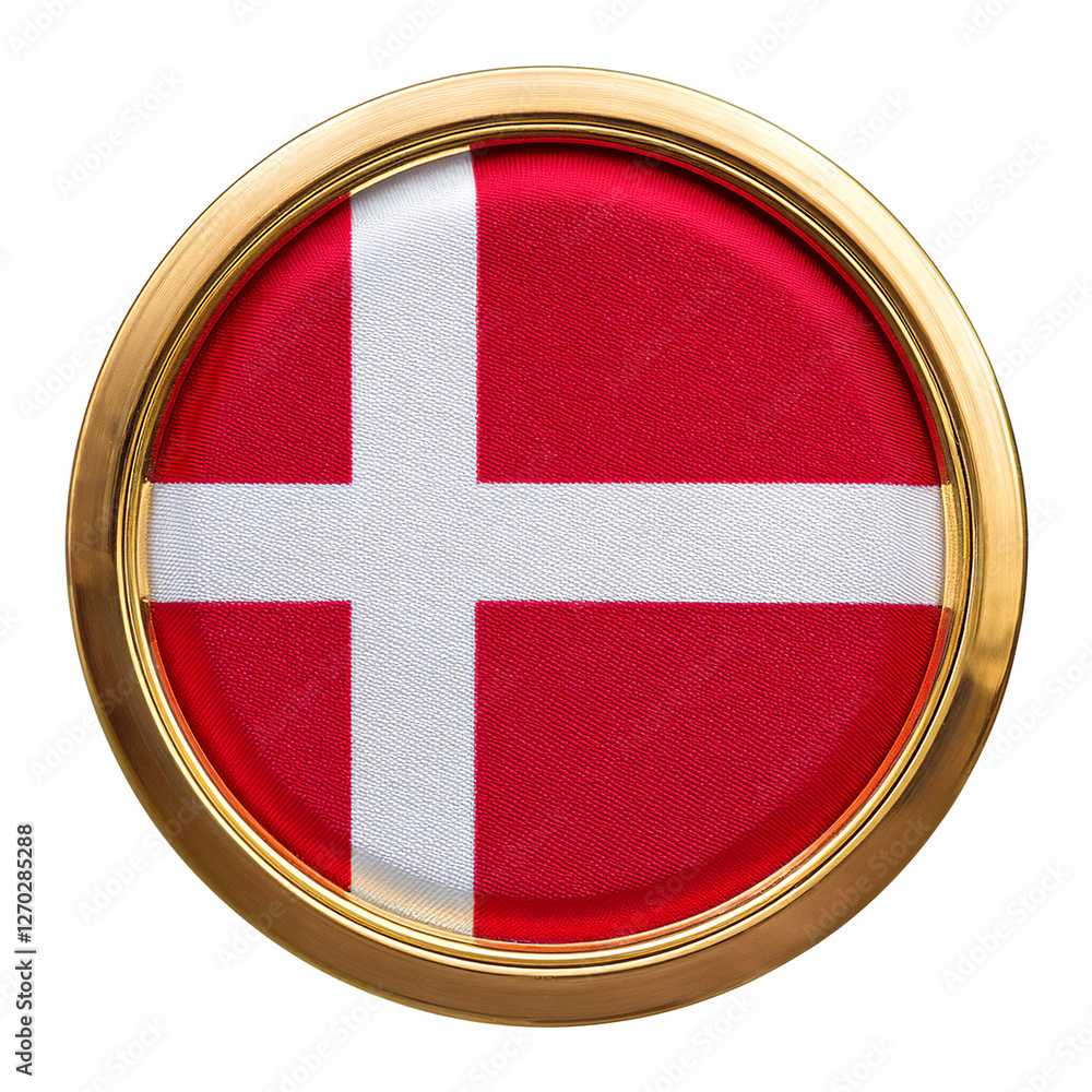 Obraz premium デンマークの国旗のブローチ。白背景。(Denmark flag brooch on white background.) 