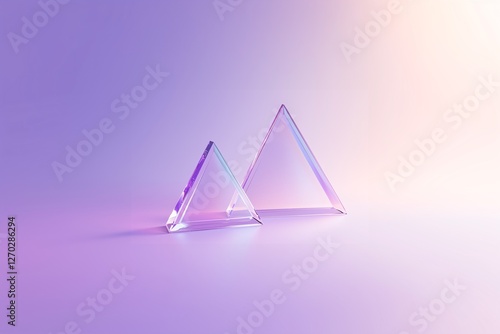 A single large glass prism on a purple background, with light refraction and reflections