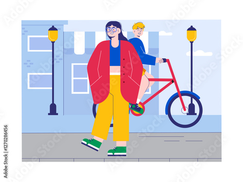 People walking on the street. Modern urban life illustration. Flat vector illustration concept.