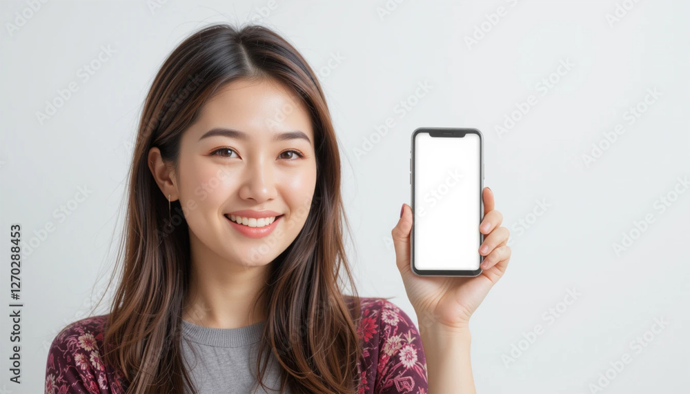 young woman holding a mobile phone generative AI young woman holding a mobile phone generative AI