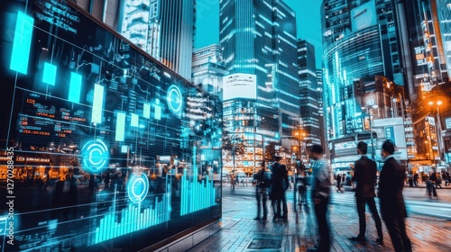 Wallpaper Mural Futuristic Cityscape: Global Finance and Technology Integration at Night Torontodigital.ca