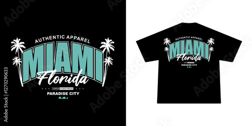 Futuristic illustration Miami Florida. Can be used as Sticker, posters, prints. Retro cartoon style. Vector illustration