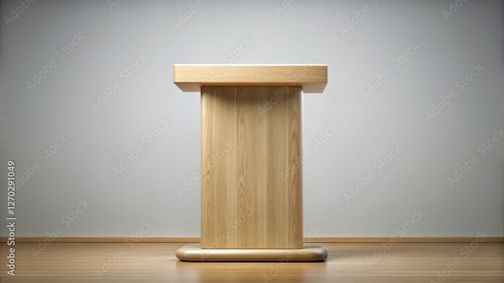 Simple wooden podium with rounded edges on a neutral background, wooden podium round table decor, conference room Simple wooden podium with rounded edges on a neutral background, wooden podium round table decor, conference room