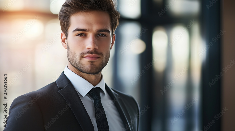 Professional in Formal Attire with a Focused Expression, in an Upper Body Shot, Illuminated by Natural Side Lighting in a Clean Office Environment with a Blurred Background Professional in Formal Attire with a Focused Expression, in an Upper Body Shot, Illuminated by Natural Side Lighting in a Clean Office Environment with a Blurred Background