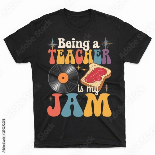 Fun Teacher T-Shirt Design with Vinyl and Jam Motif