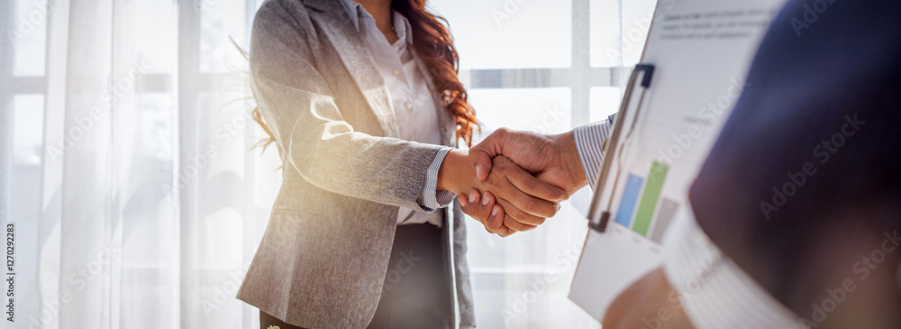 Trusted partner. Businessmen making handshake with partner, Businesswoman handshake and business people. Successful business concept. Banner background, Trusted partner. Businessmen making handshake with partner, Businesswoman handshake and business people. Successful business concept. Banner background,