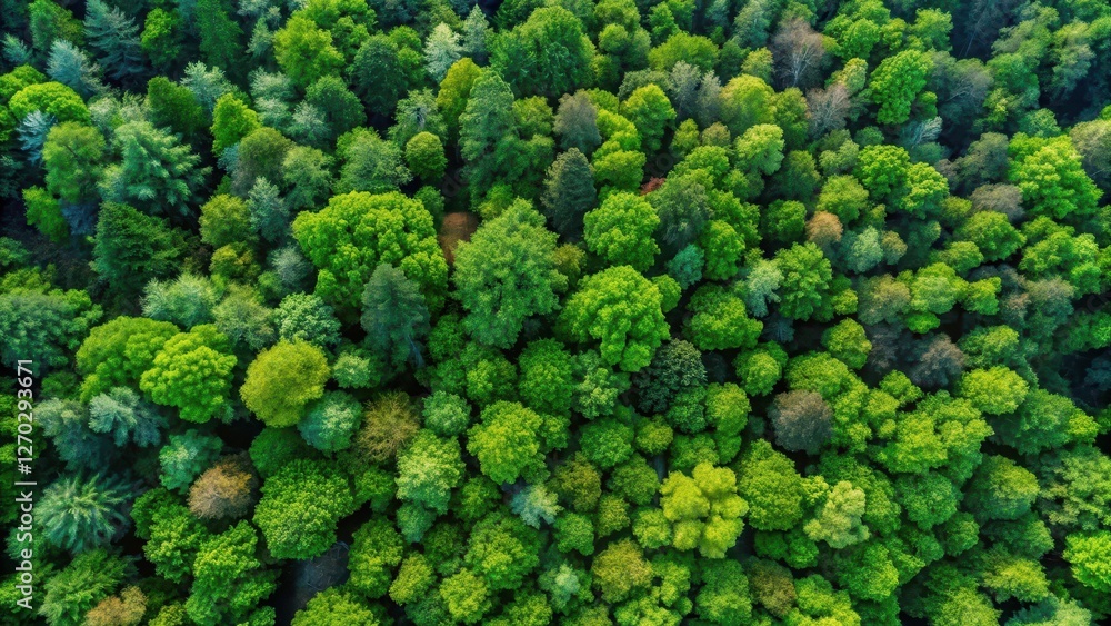 Aerial view of a lush green forest with tall trees and vibrant foliage Aerial view of a lush green forest with tall trees and vibrant foliage