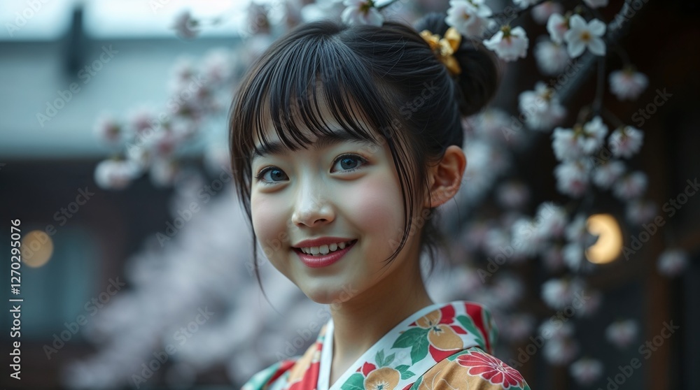 oyful young Japanese girl, delicate Asian features, sparkling eyes, rosy cheeks, simple hairstyle with hairpin. oyful young Japanese girl, delicate Asian features, sparkling eyes, rosy cheeks, simple hairstyle with hairpin.