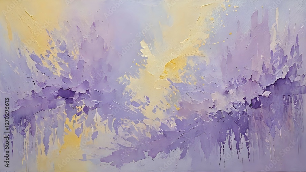 Fototapeta premium Subtle brushstroke texture with soft pastel gradients in lavender and pale yellow, creating a gentle and soothing abstract background