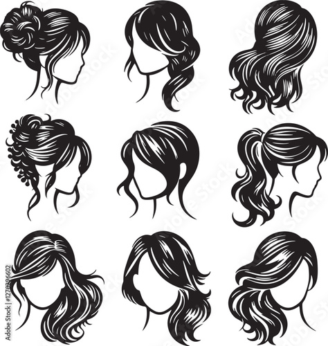 Nine stylish female hairstyles.
