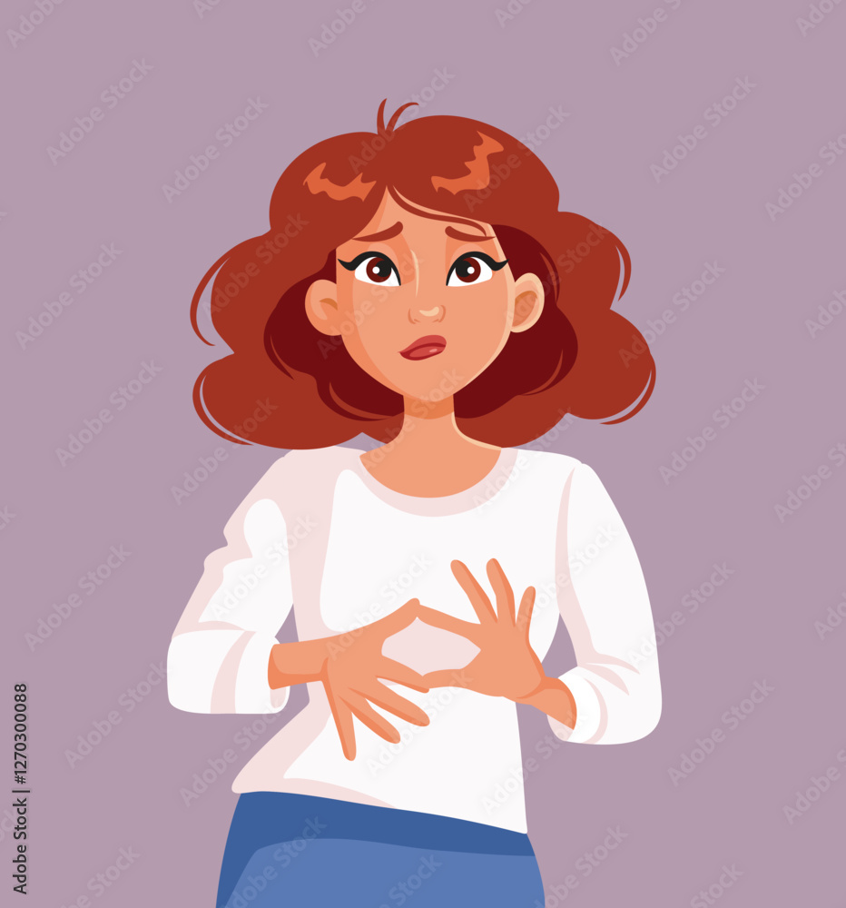 Stressed Woman Acting Fidgety with Nervous Tics Vector Illustration. Girl with a disorder making repetitive soothing signs
Stressed Woman Acting Fidgety with Nervous Tics Vector Illustration. Girl with a disorder making repetitive soothing signs