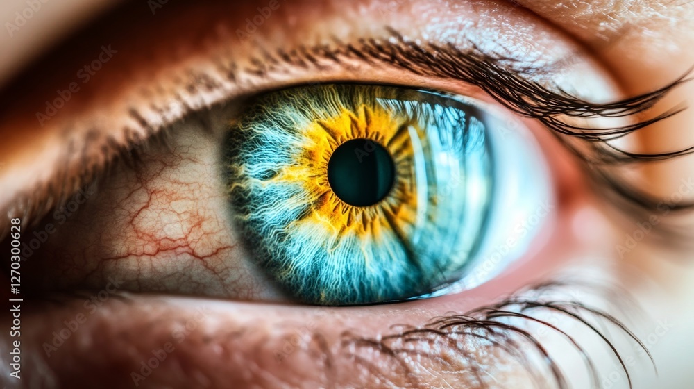 Fototapeta premium Close-up View of Colorful Human Eye with Intricate Detail
