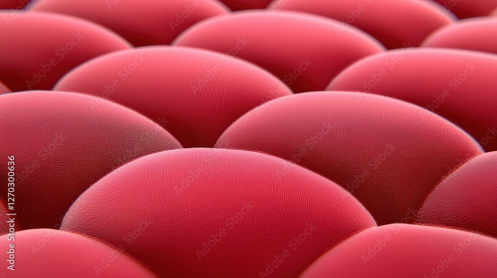 Obraz premium A close-up view of a textured surface with numerous rounded red formations, resembling cells or other biological structures.