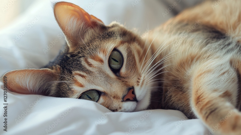Beautiful Abyssinian Cat Isolated on White Background Relaxing Beautiful Abyssinian Cat Isolated on White Background Relaxing