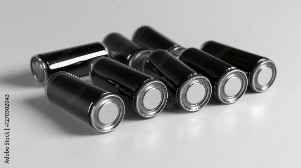 Fototapeta premium Isolated Black Batteries on White Background for Clear Display