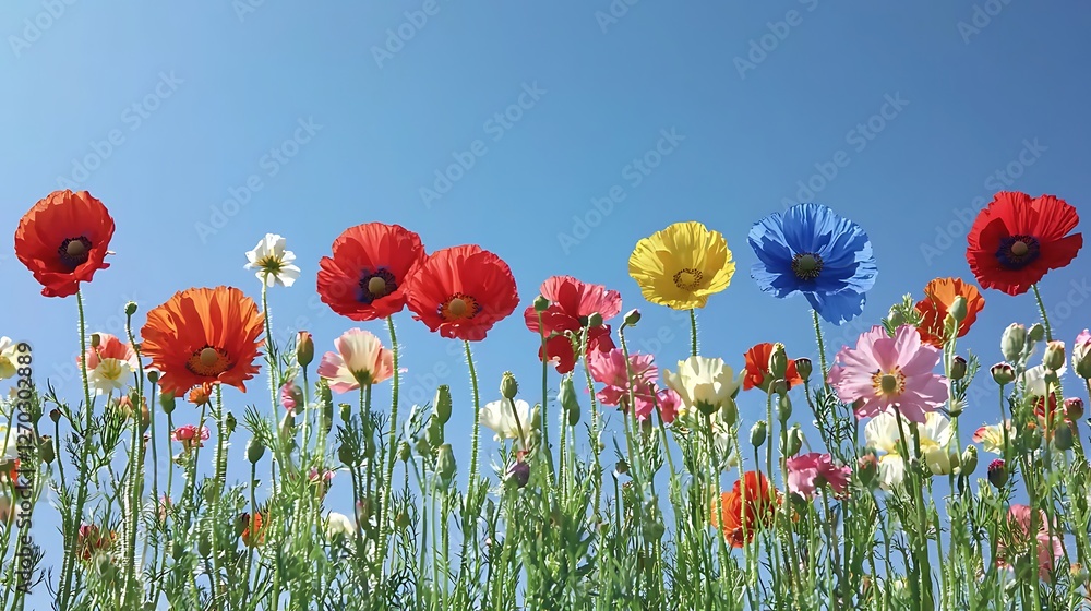 Obraz premium Vibrant flower field in bloom nature photography outdoor landscape bright day colorful poppies