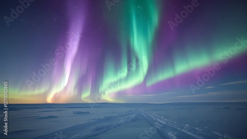 Wallpaper Mural Stunning Aurora Borealis: Northern Lights Illuminate Winter's Night Sky in a Picturesque Arctic Wilderness Torontodigital.ca