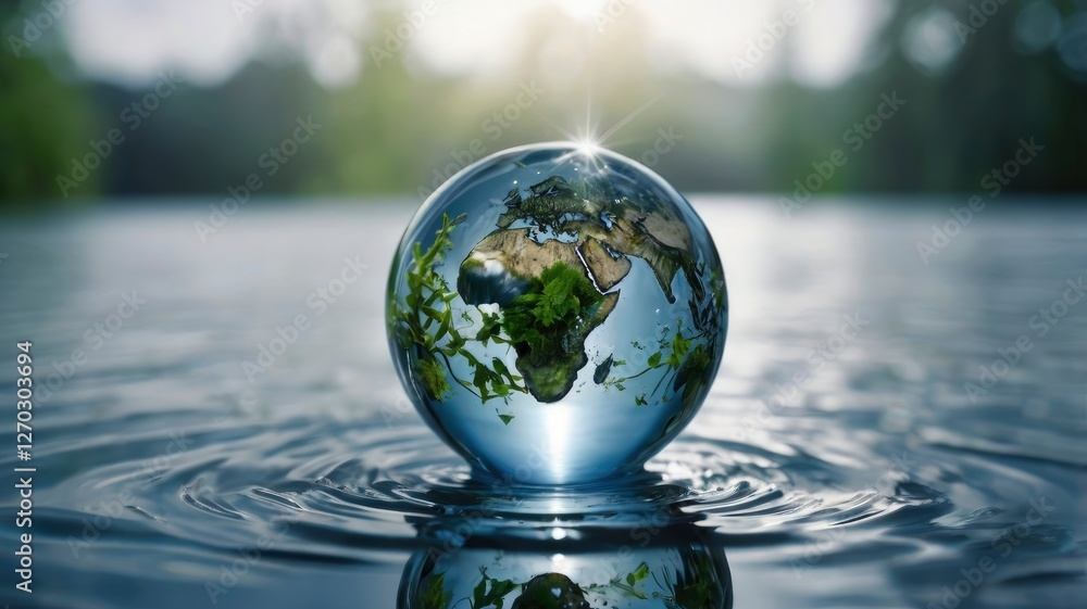 glass globe with a powerful image of a water droplet transforming into various forms of life, such as plants, animals, and humans, to represent the essential role of water in sustaining life glass globe with a powerful image of a water droplet transforming into various forms of life, such as plants, animals, and humans, to represent the essential role of water in sustaining life