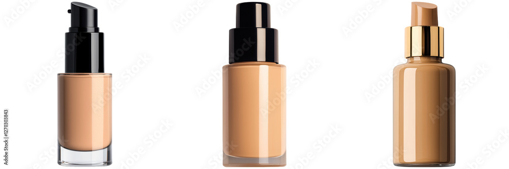 Various Bottles of Foundation Makeup in Different Shades and Styles Various Bottles of Foundation Makeup in Different Shades and Styles