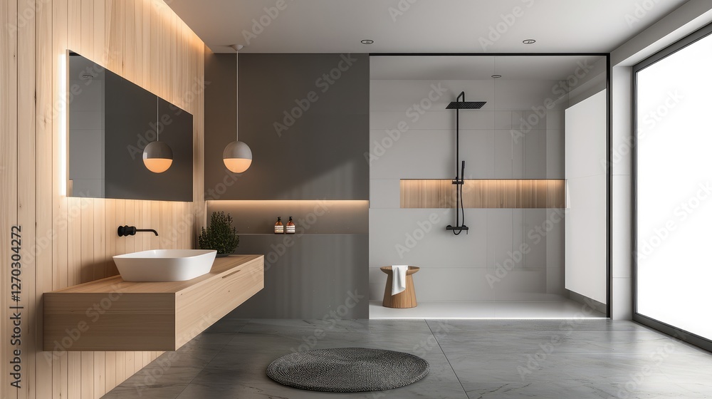 Fototapeta premium Contemporary Minimalist Bathroom with Sleek Design