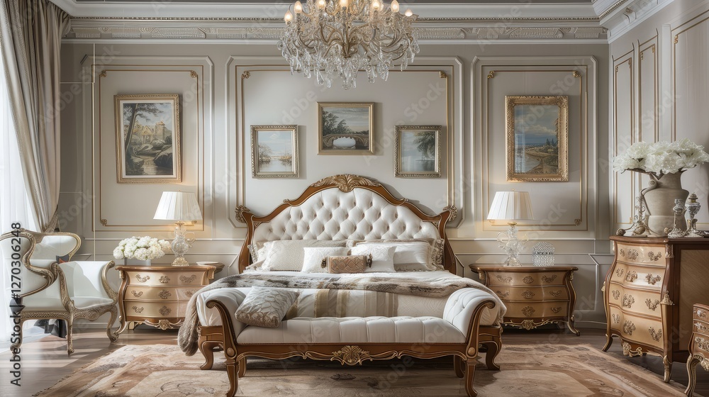 Fototapeta premium Elegant Luxurious Bedroom with Classic Vintage Decor