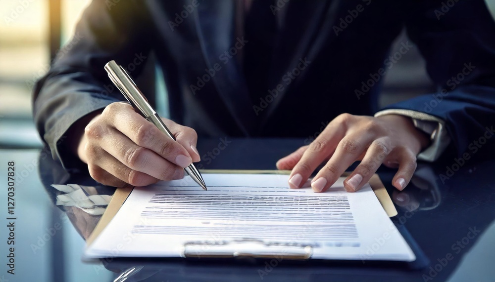 Hand signing business contract Hand signing business contract