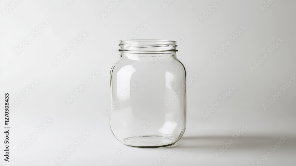 Isolated Clear Glass Jar for Monthly Savings on White Background Isolated Clear Glass Jar for Monthly Savings on White Background
